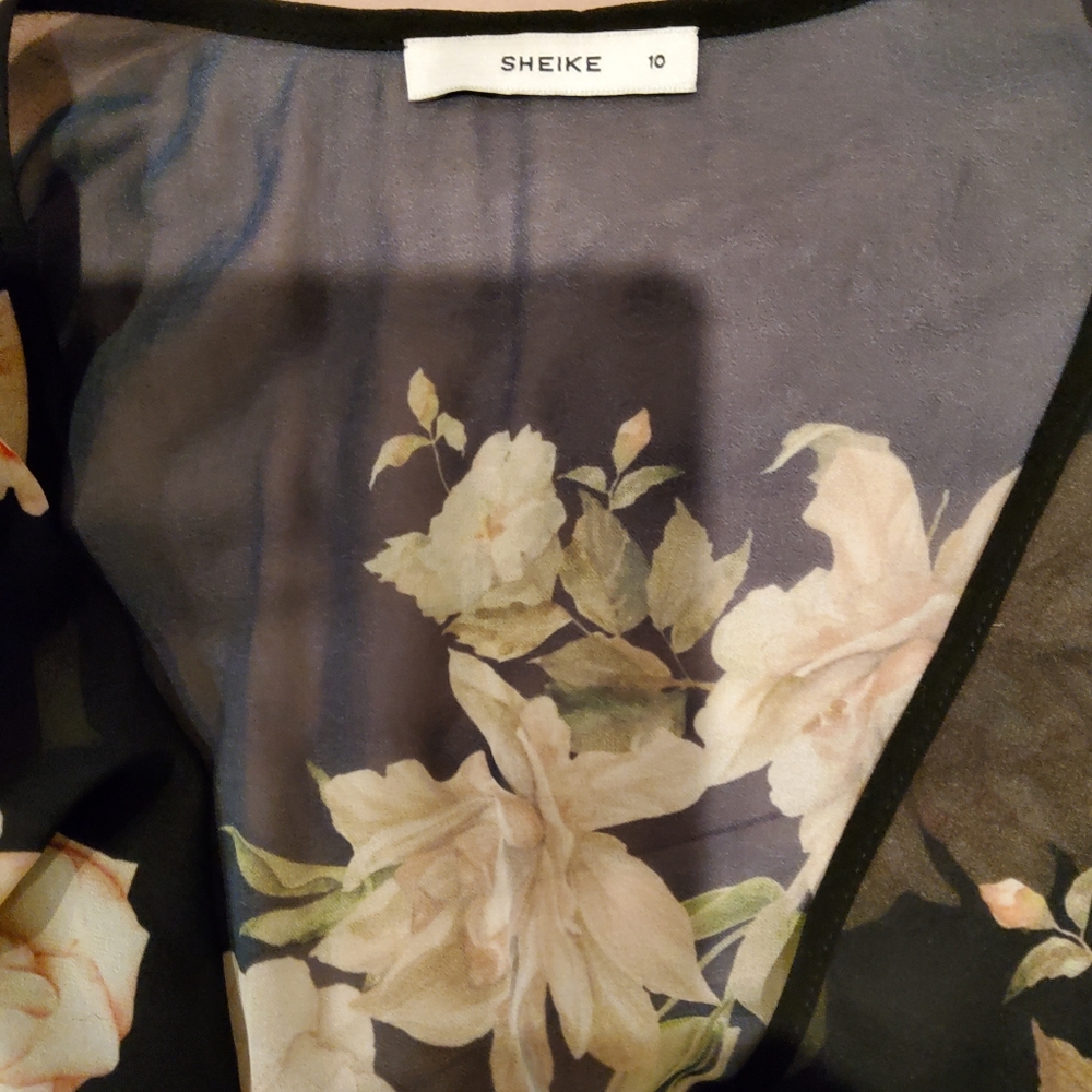 Sheike Floral Sheer Long Sleeve Wrap Style Dress - Picture 5 of 5